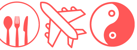 Logo FoodTravelKarma: posate, aereo e yin yang